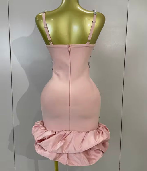 Women Sexy Sleeveless Ruffled Rhinestone Bandage Dress