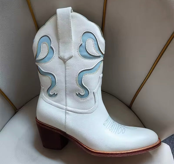 Women Fashion Color Patchwork Ankle Western Boots