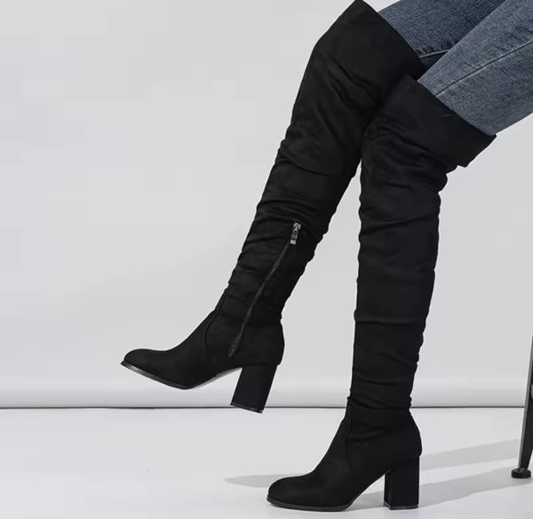 Women Color Suede Over The Knee High Heel Boots