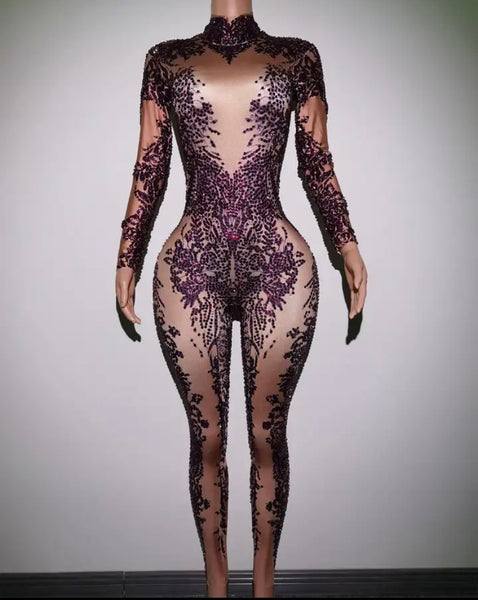 Women Sexy Printed Bling Patchwork Full Sleeve Jumpsuit