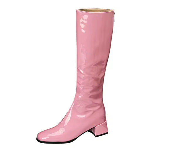 Women Color Patent Leather Fashion Flat Knee High Boots