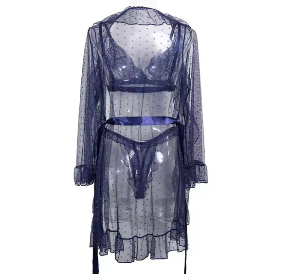 Women Sexy Lace Three Piece Lingerie Set