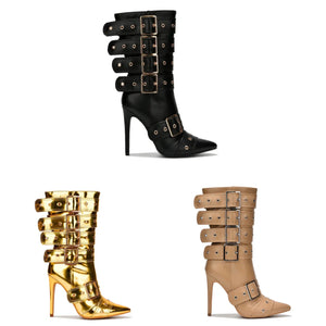Women Fashion Pointed Toe Buckled Ankle Boots