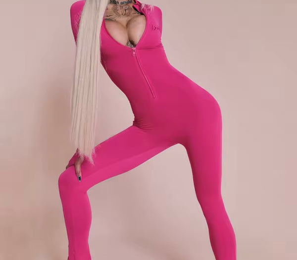 Women Zip Up Letter Print Full Sleeve Fashion Jumpsuit