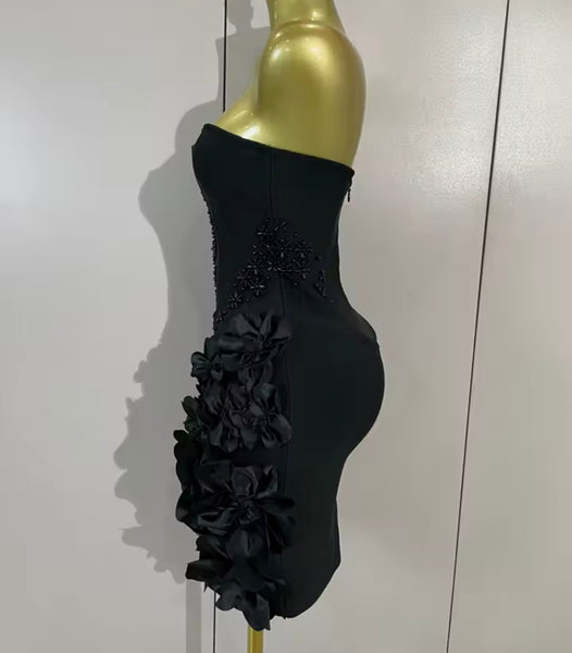 Women Sexy Strapless Floral Beaded Bandage Dress