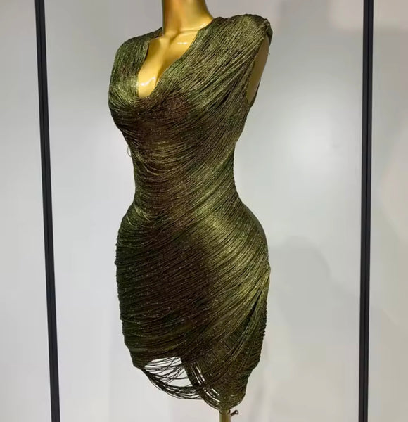 Women Sexy Sleeveless Fringe Draped Dress