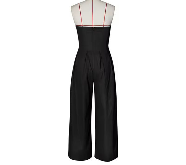 Women Sexy Fashion Button Strapless Wide Leg Jumpsuit