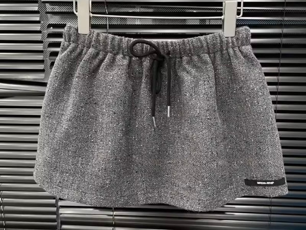 Women Gray Tie Fashion Jacket Two Piece Skirt Set