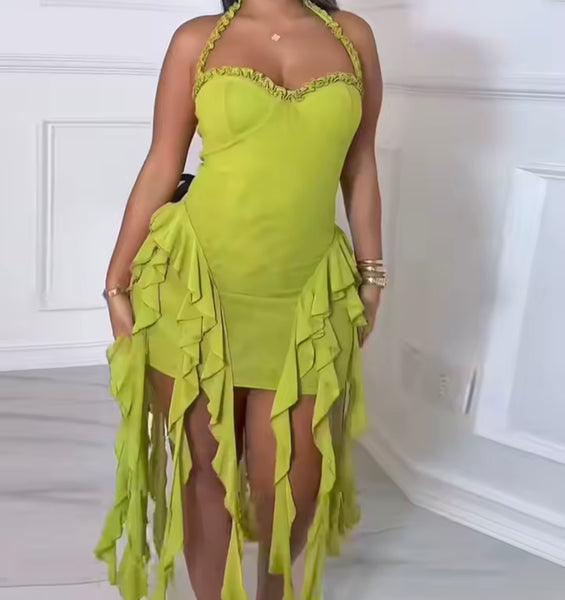 Women Color Halter Sleeveless Tassel Sexy Dress