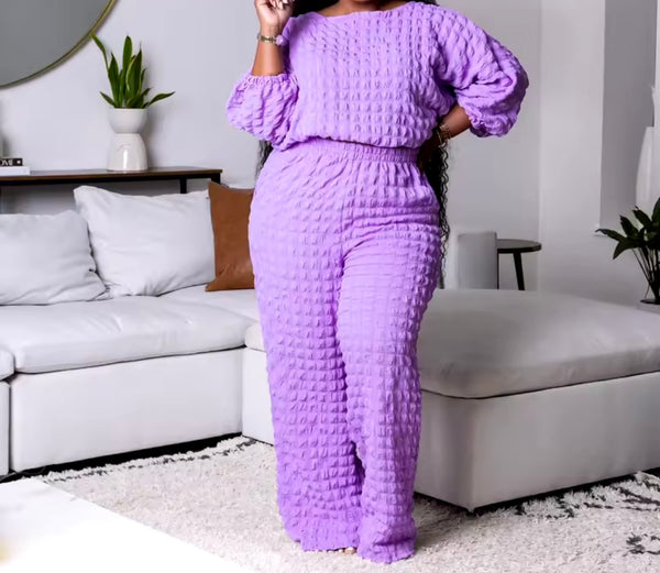 Women Fashion Solid Color Full Sleeve Plus Size Two Piece Pant Set