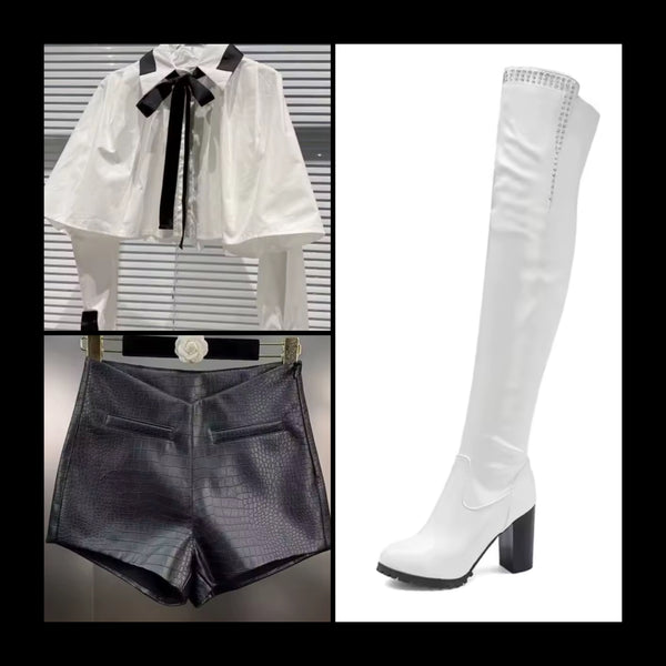 Women Fashion Rhinestone Patent Leather Over The Knee Boots