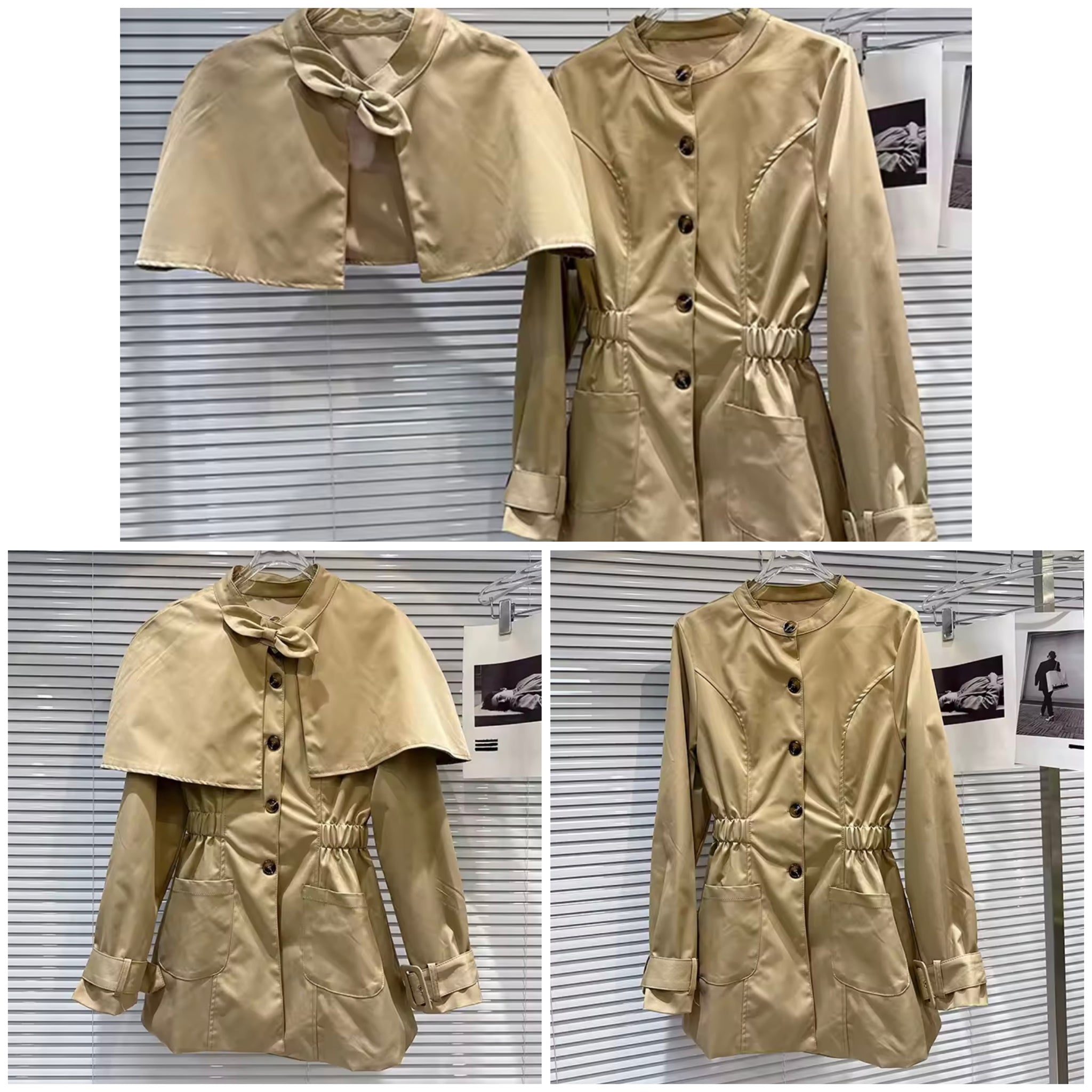 Women Fashion Khaki Shawl Two Piece Trench Jacket