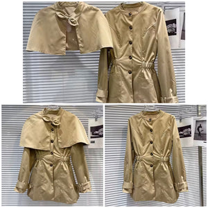Women Fashion Khaki Shawl Two Piece Trench Jacket
