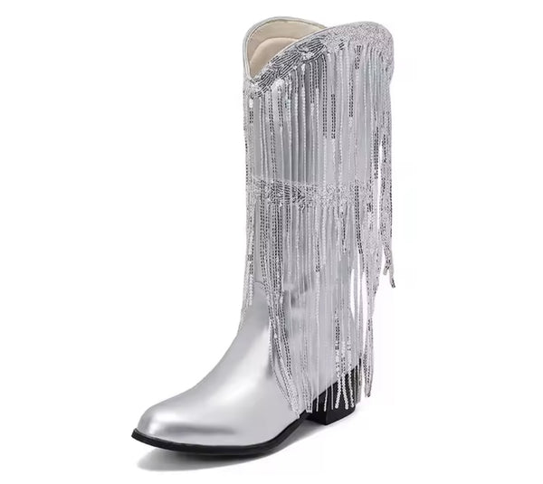 Women Fashion Color Fringe Tassel Western Boots