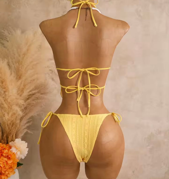 Women Sexy Yellow Halter Bikini Swimsuit