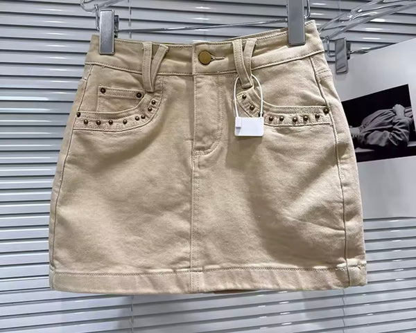 Women Sexy Fashion Rivet Denim Skirt
