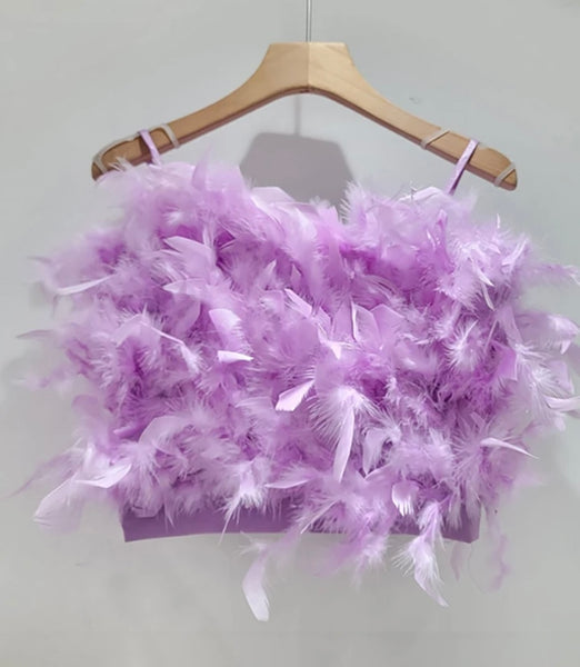 Women Sexy Fashion Feather Crop Top