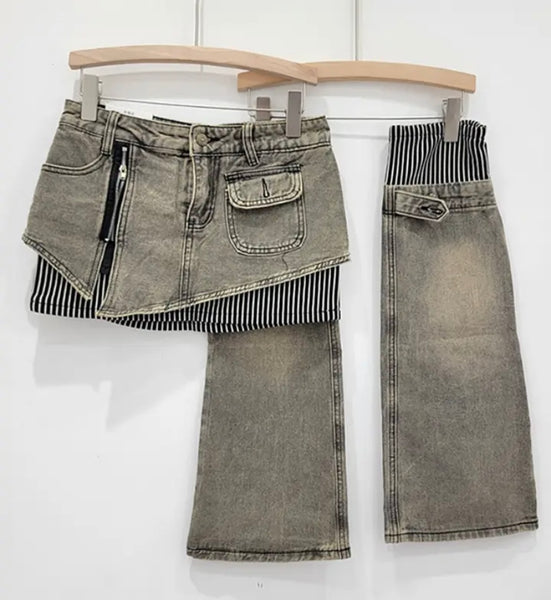 Women Sexy Fashion Two Piece Denim Skirt Set