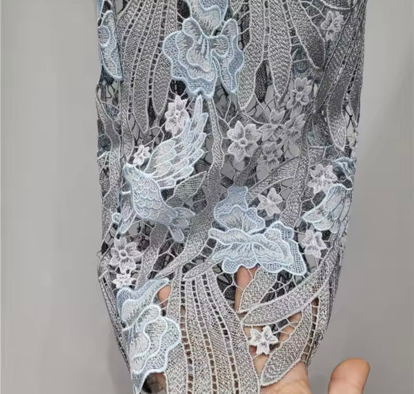 Women Fashion Embroidery Lace Patchwork Denim Pants