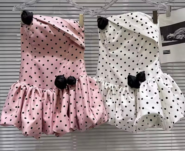 Women Sexy Strapless Polka Dot Elastic Shorts Dress Set