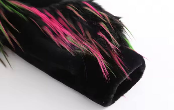 Women Fashion Multicolored Faux Fur Long Coat