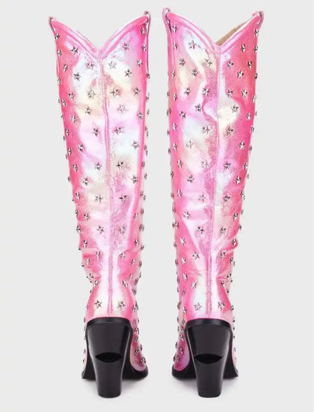 Women Fashion Star Rivet Western Knee High Boots