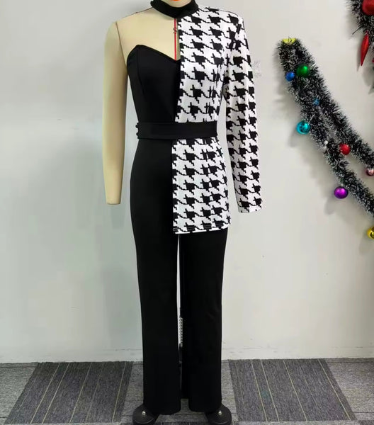 Women Fashion One Shoulder Blazer Jumpsuit