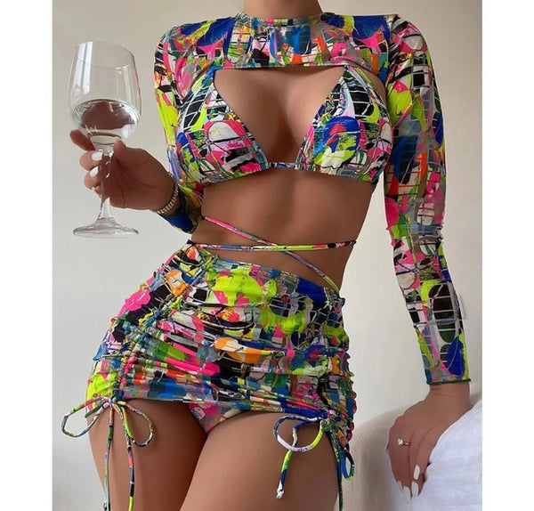 Women Sexy Colorful Bikini Cover Up Set