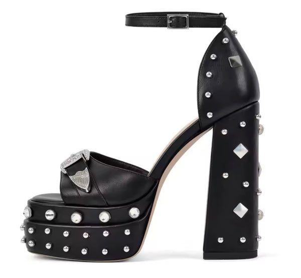 Women Fashion Pearl Rivet Platform High Heel Sandals