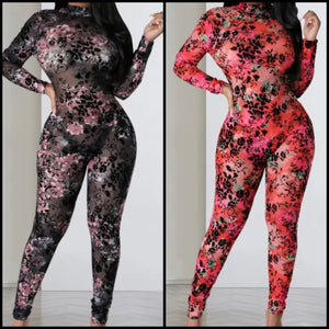 Women Sexy Full Sleeve Floral Mesh Jumpsuit