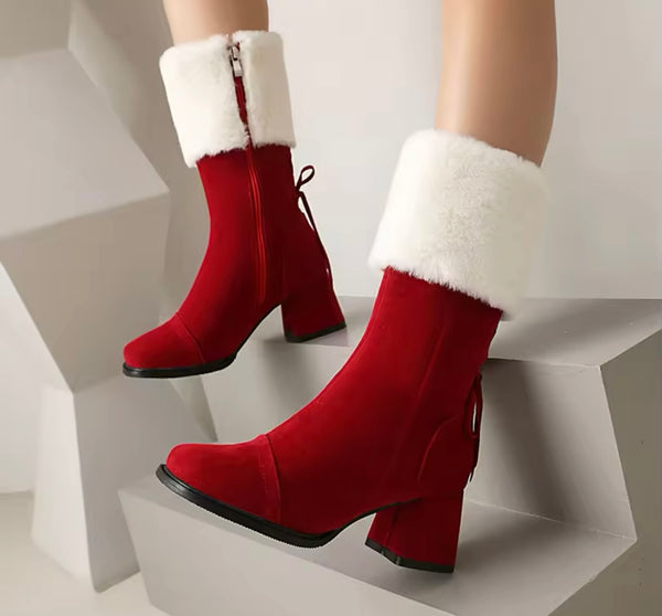 Women Fashion Wool Suede Zip Up Ankle Boots