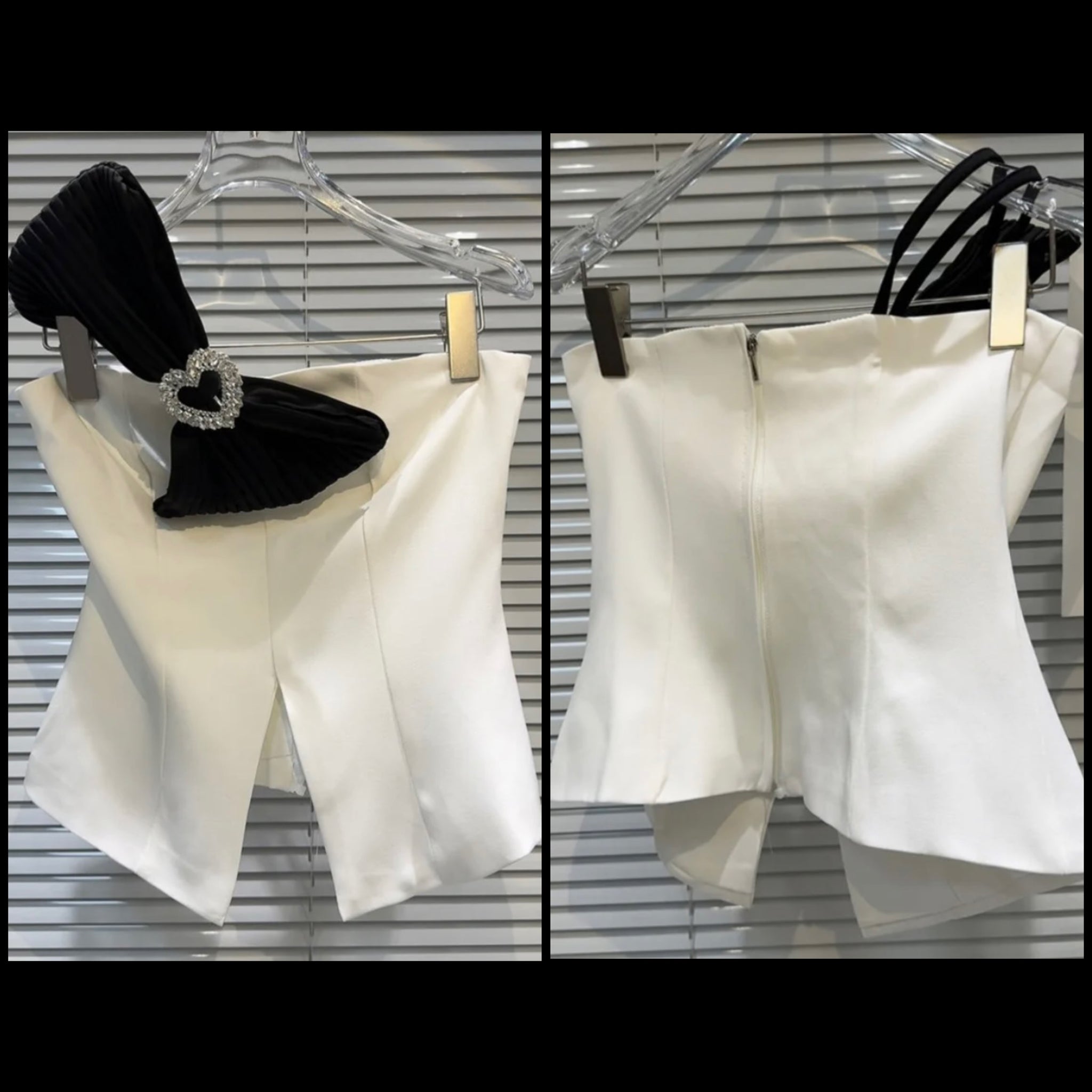 Women Sexy Strapless B&W Bling Bow Crop Top