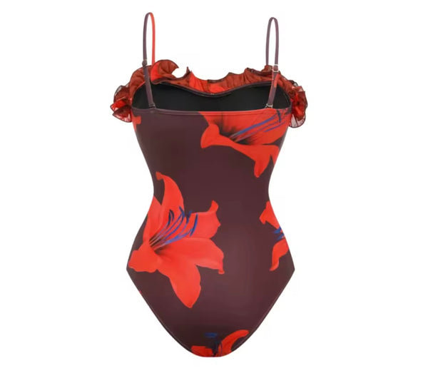 Women Ruffled Floral Swimsuit Cover Up Set