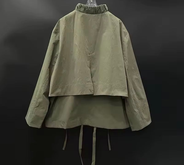 Women Fashion Green Ribbon Full Sleeve Two Piece Cargo Short Set