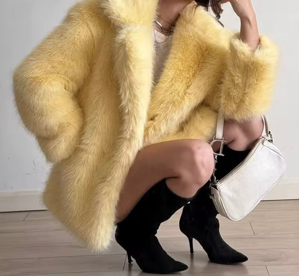 Women Fashion Color Faux Fur Warm Jacket