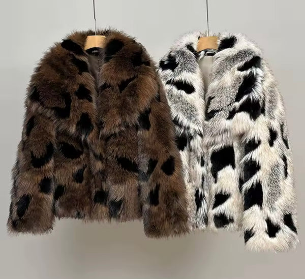 Women Fashion Animal Print Faux Fur Jacket