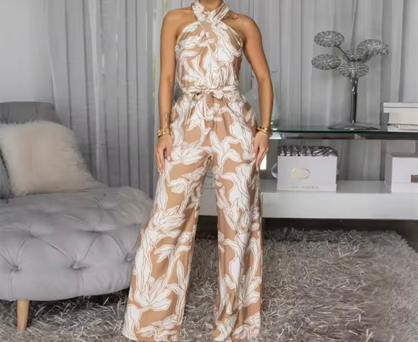 Women Halter Sleeveless Printed Fashion Jumpsuit