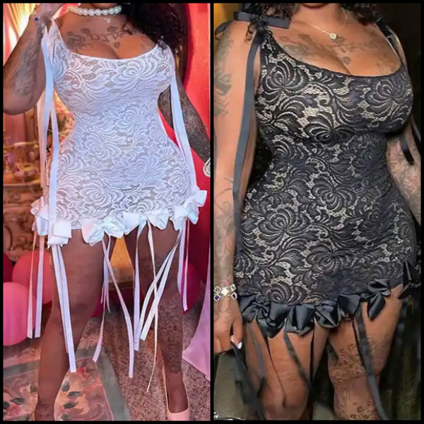 Women Sexy Sleeveless Lace Bow Tassel Dress
