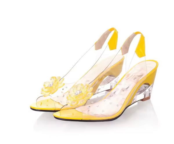 Women Fashion Floral Wedge PVC Slingback Sandals