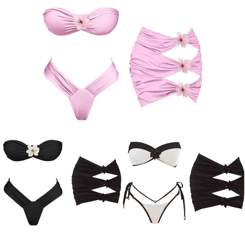 Women Strapless Floral Bikini Cover Up Set