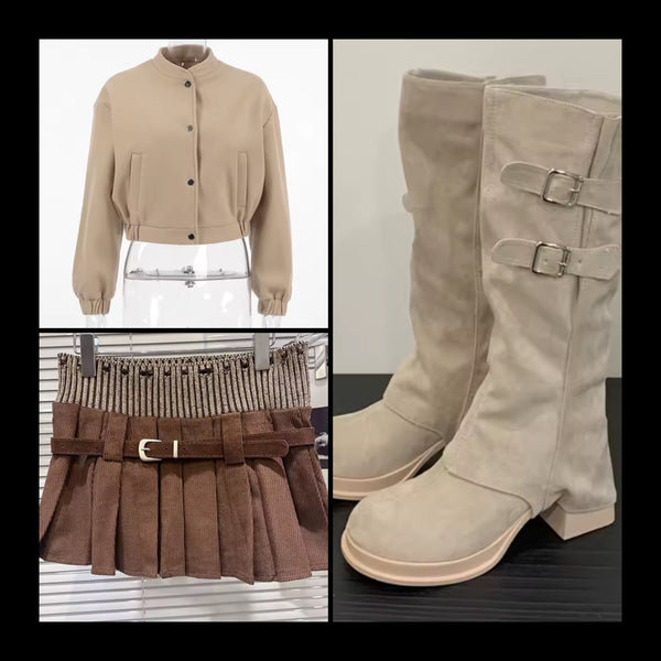 Women Sexy Fashion High Waisted Corduroy Pleated Skirt