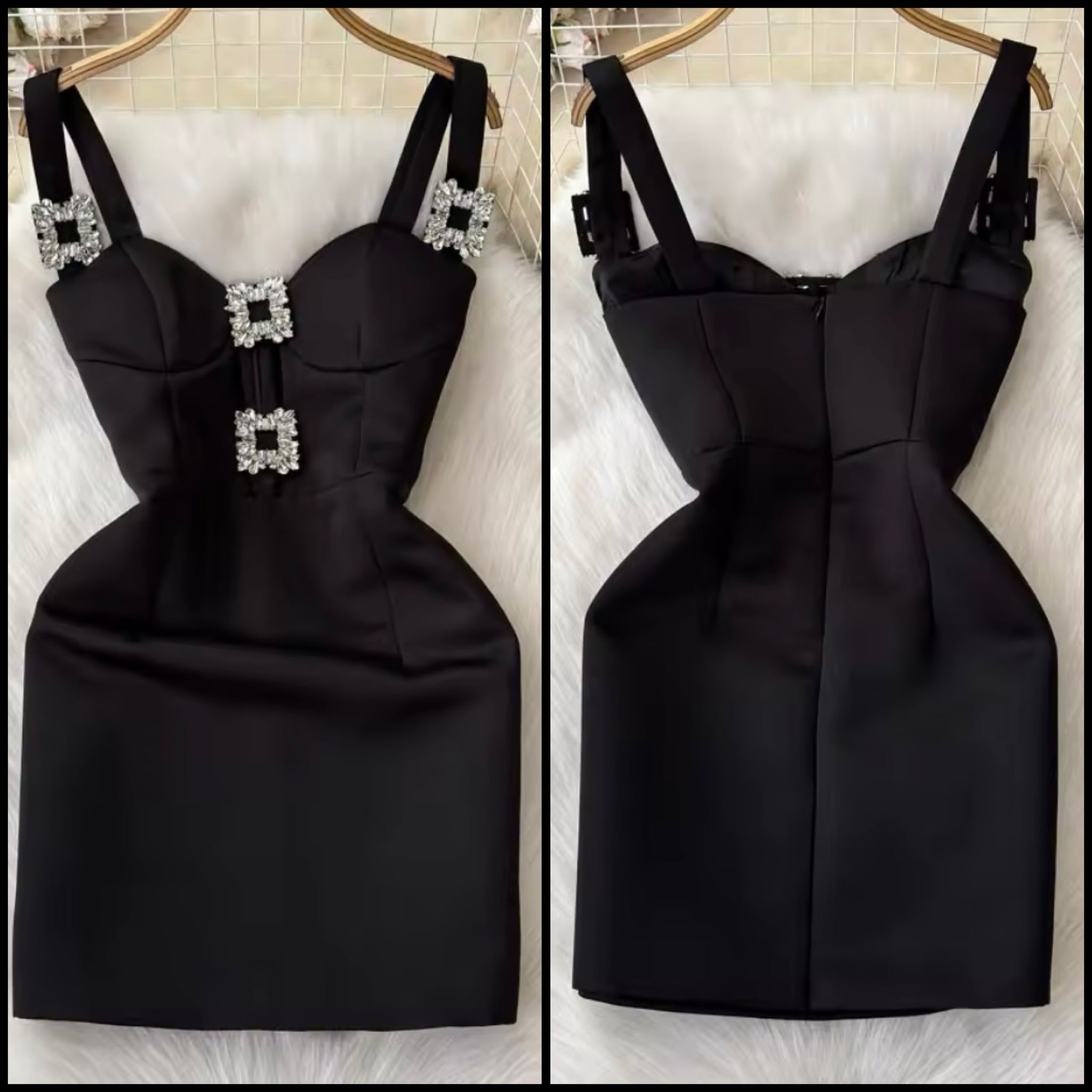Women Black Bling Rhinestone Sleeveless Sexy Dress
