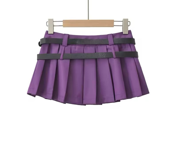 Women Sexy Fashion Color Pleated Mini Skirt