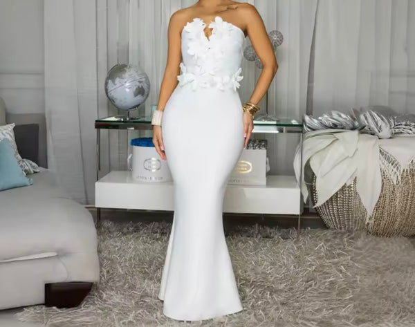 Women Sexy Floral Strapless Mermaid Maxi Dress