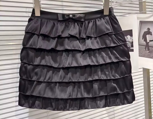 Women Fashion Ruffled Button Full Sleeve Two Piece Skirt Set