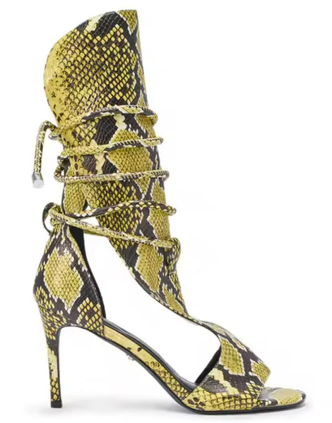Women Fashion Snake Print Lace Up High Heel Sandals