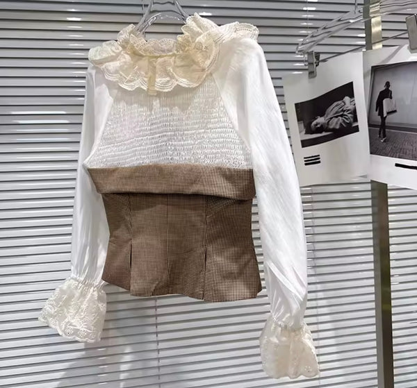 Women Ruffled Plaid Full Sleeve Two Piece Wrap Short Set