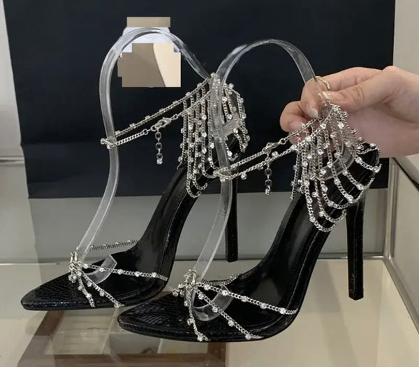 Women Fashion Chain Bling High Heel Sandals