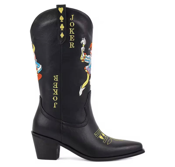 Women Fashion Black Joker Print Western Boots