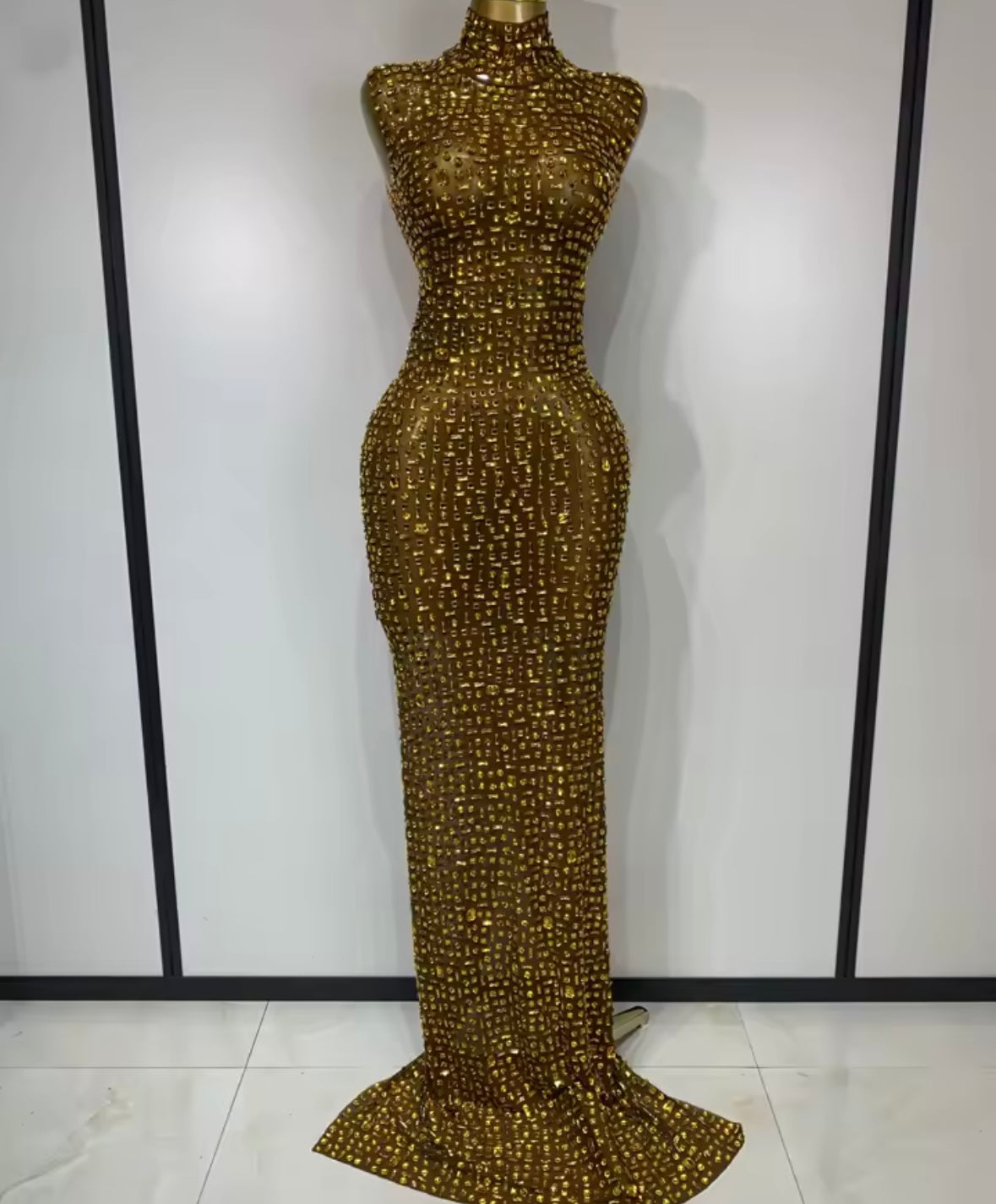 Women Sexy Sleeveless Color Crystal Mesh Maxi Dress